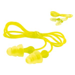 3M™ E-A-R™ Tri-Flange™ Earplugs, 29 dB, Cloth Cord, 400 Pairs/Box, PN-01-006
