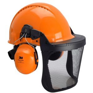 3M™ Forestry Hard Hat Combination, G3000 Orange Hard Hat, H31 Earmuffs, Mesh Faceshield V5C, G3000NOR31V5C