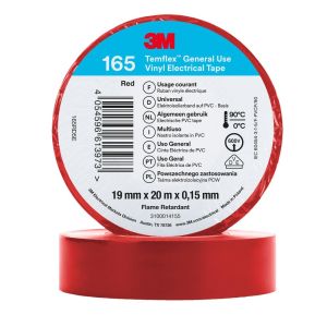 3M™ Temflex™ Vinyl Electrical Tape 165, Red, 19 mm x 20 m, 100 Rolls/Case